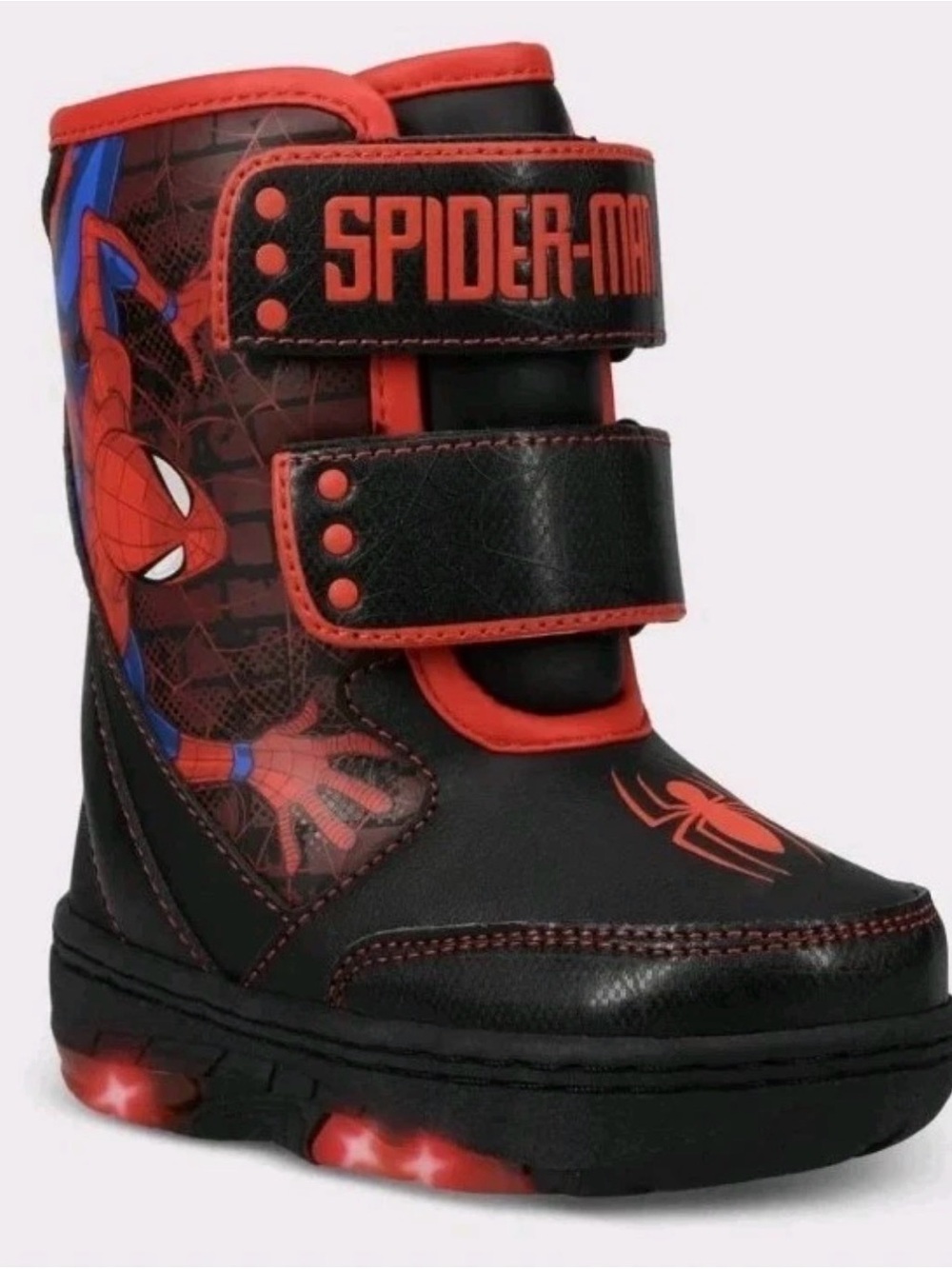 Marvel Spider-Man Boys Snow Boots Size 11 Black Red Light Up Winter Hook & Loop